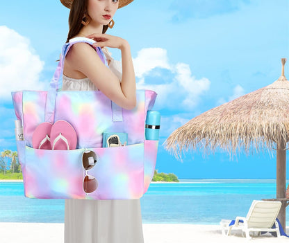 Waterproof Beach Tote Pool Bags for Women Ladies Extra Large Gym Tote Carry On Bag With Wet Compartment for Weekender Travel