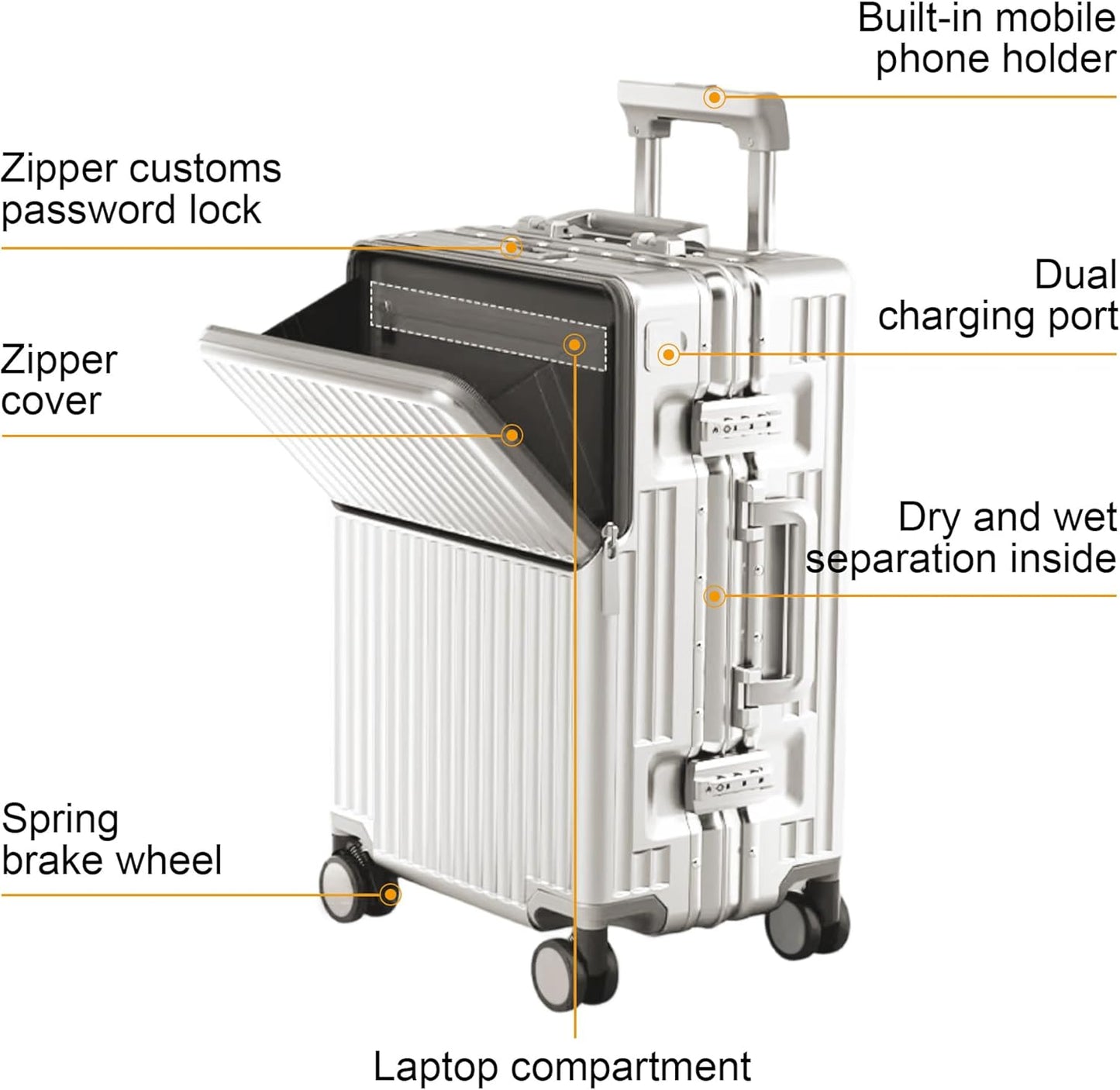 Hard Shell Luggage 24 Inch Travel Luggage, Carry-On Luggage Spinner TSA with Lid, PC+ABS Aluminum Frame，Lightweight Travel Luggage 20'' 24'' 26''Carry-On (upgraded white, 24 inch)