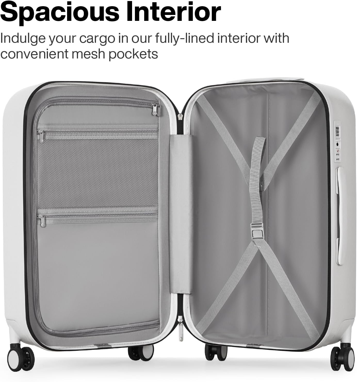 mixi 24 Inch Checked Luggage PC Hardshell Suitcases with Wheels for Travel Woman Men, Smoke White