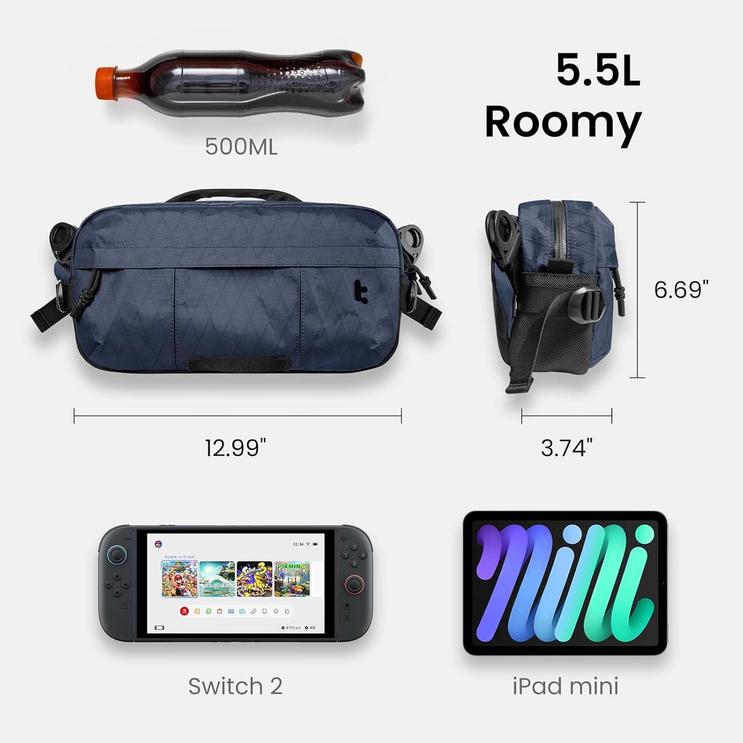 tomtoc 5.5L X-Pac Sling Bag for Nintendo Switch 2, Heavy Duty Crossbody Bag for Men, Water-resistant Carry Chest Daypack Travel Shoulder Pack for Steam Deck OLED, ROG Ally X, iPad mini, Tactical