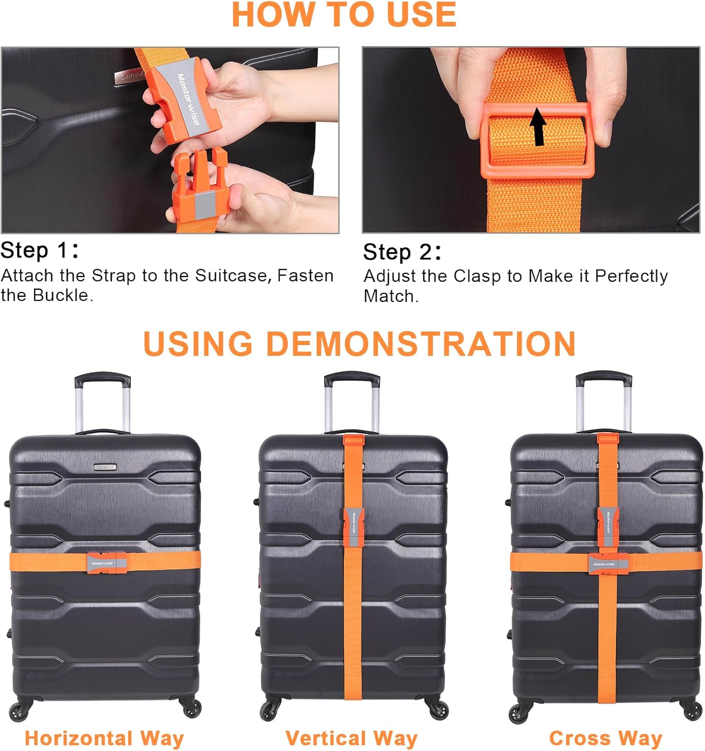 Buckle Straps with Clips, Adjustable Nylon Strap with Buckle, Packing Straps, Orange (79”, 4pcs)
