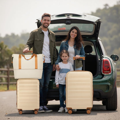 LARVENDER Luggage Sets 5 Piece Hardside Expandable Suitcase with Wheels Lock,Hardside Lightweight Rolling Suitcase for Women and Men,Cream