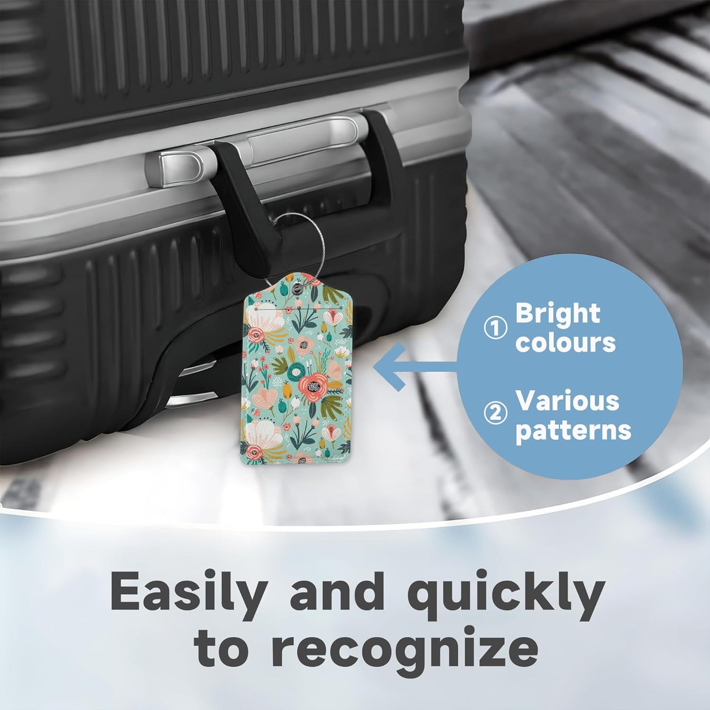 2 Pack Leather Luggage Tag for Suitcase Spring Flowers Leaves Berries Unique Travel Tags with Privacy Cover ID Label & Stainless Steel Loop for Men and Women Baggage