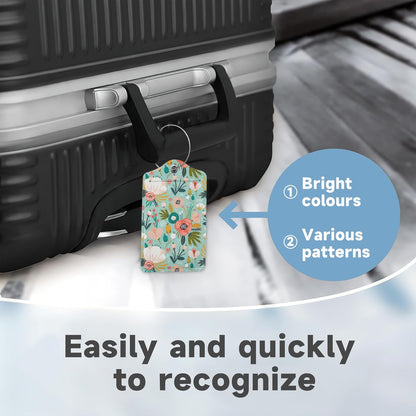 2 Pack Leather Luggage Tag for Suitcase Spring Flowers Leaves Berries Unique Travel Tags with Privacy Cover ID Label & Stainless Steel Loop for Men and Women Baggage