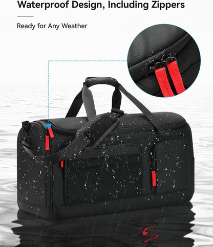 Large 3 In 1 Waterproof Garment Duffle Bags for Travel with Shoe Compartment, Mens Carry On Convertible Garment Bags for Travel Combo with Wet Compartment, Suit Bag Travel for Men and Women (black)