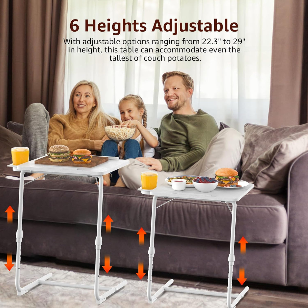 TV Trays Set of 4 - Folding TV Tray Adjustable Dinner Trays for Eating On Couch Wooden Tables Mate Stand Foldable White Desk with Cup Holder Portable
