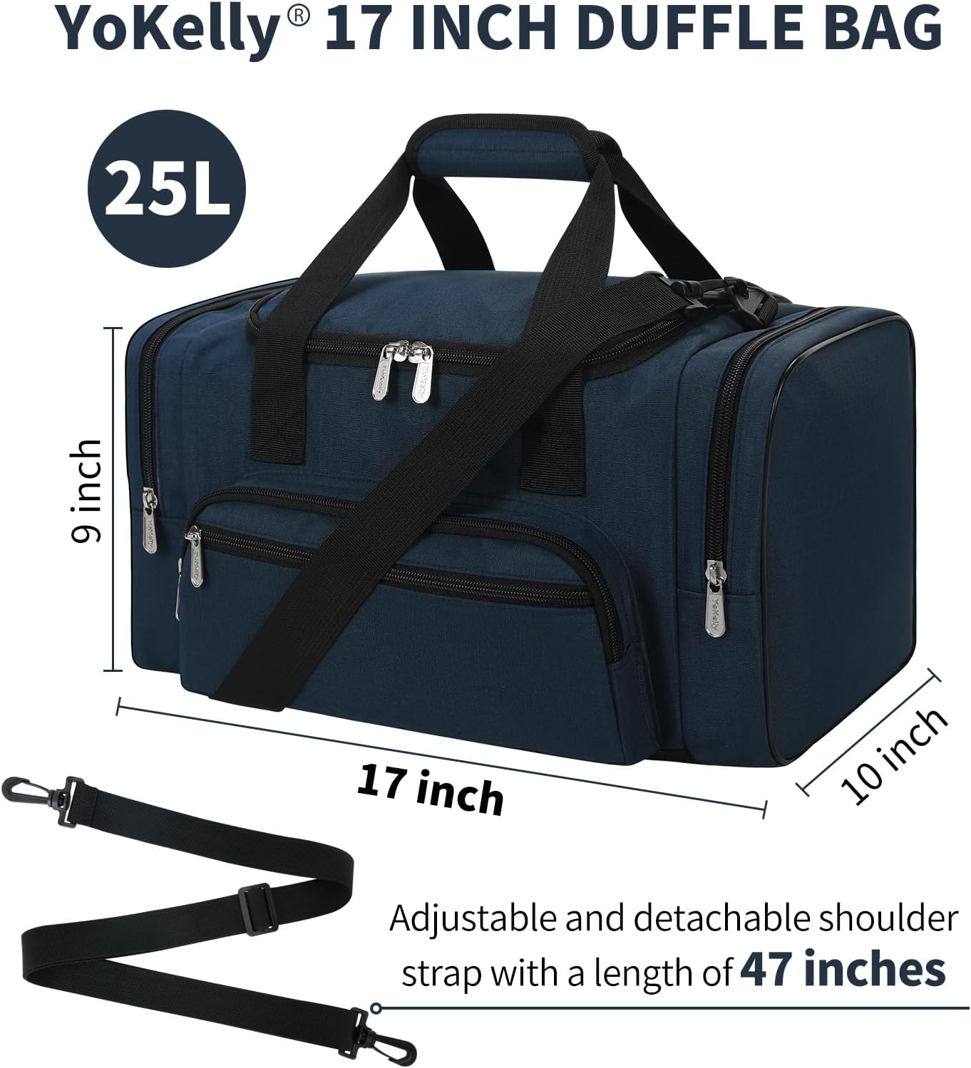 Small Duffel Bag 17 inch Carry On Weekender Bag for Travel Gym Sport (17x10x9 in) - Navy