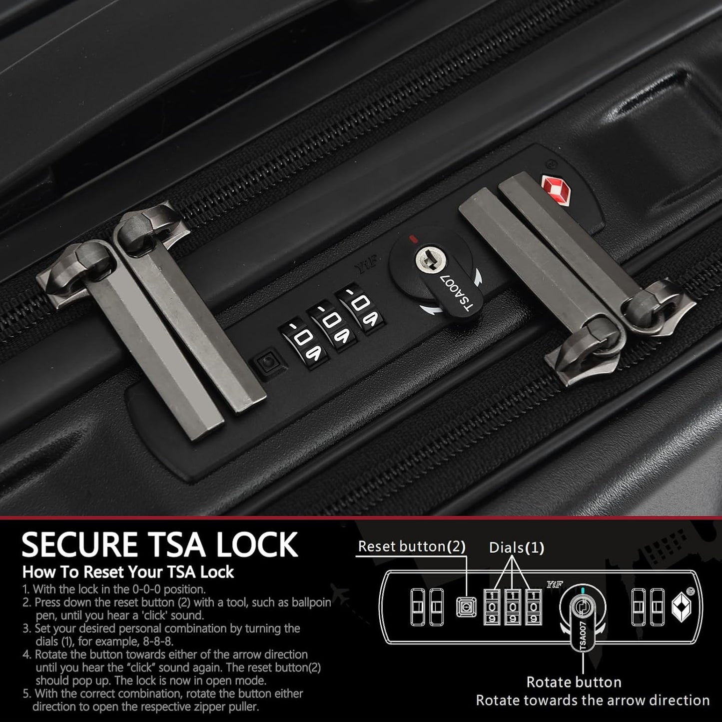 TydeCkare 16" Carry on Luggage with 2 Laptop Compartments, Lightweight Hardshell ABS+PC Suitcase with Dual Control TSA Lock, with YKK Zipper, 4 Spinner Silent Wheels, for Business Travel, Black