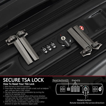 TydeCkare 16" Carry on Luggage with 2 Laptop Compartments, Lightweight Hardshell ABS+PC Suitcase with Dual Control TSA Lock, with YKK Zipper, 4 Spinner Silent Wheels, for Business Travel, Black