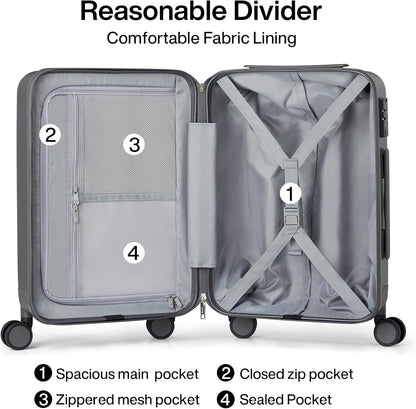 Hanke 24 Inch Checked Luggage with Spinner Wheels Hard Shell Suitcases Lightweight Travel TSA Luggage for Women Men Medium Suitcase(Graphite Grey)