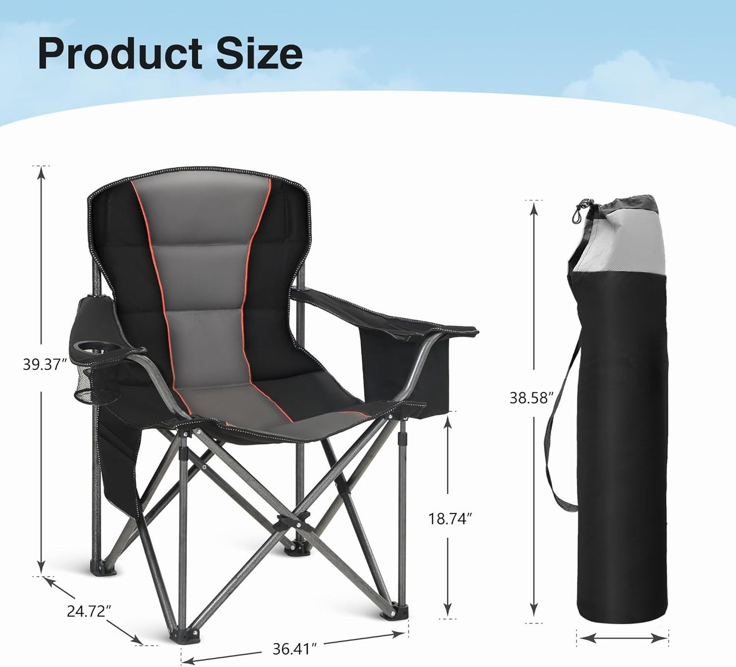 HIGH POINT SPORTS Oversized Portable Camping Folding Chair, Heavy Duty Foldable Outdoor Chair, Camp Chair with Cup Holder and Cooler Bag Support 450 LBS, Black…