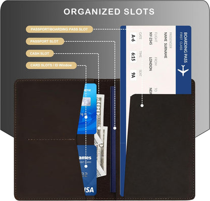 Real Leather Passport Holder for Men and Women, Handmade Wallet Cover Case, Travel Must-Haves Essentials Accessories, Birthday Gifts (Crazy Horse, Coffee)