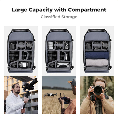 K&F Concept Camera Backpack Shoulder Bag for Photographers, Hardshell Case Camera Bag, Multifunction Photography Backpack with 15.6" Laptop Compartment