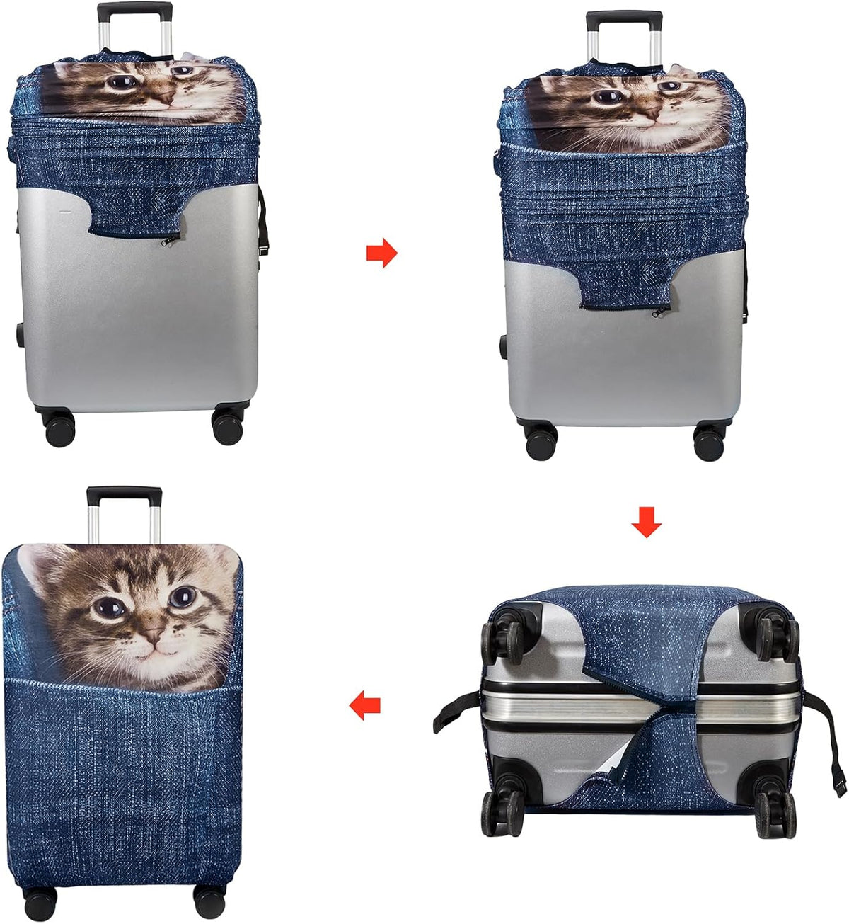 WUJIAONIAO Travel Luggage Cover Baggage Suitcase Cover Protector Skins 18-32 Inch (Cat B, S (for 18-20 inch luggage))