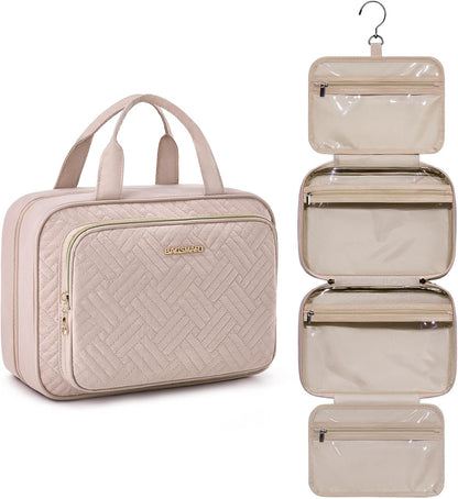 BAGSMART Travel Toiletry Bag Hanging Travel Makeup Organizer Cosmetic Bag Makeup Bag for Full Sized Toiletries, Basic-Pink