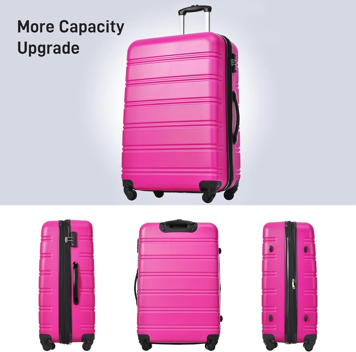 Merax Luggage sets of 3 Piece 20 24 IN Carry on Luggage Hard Case Pink Luggage Expandable Checked Luggage Suitcase Set with Wheels