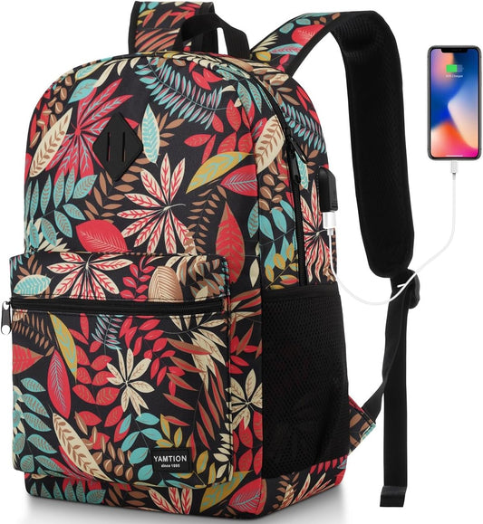 Laptop Backpack Women,School Backpack Printing with USB Port for College Work Business Travel