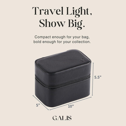 Galis Luxury Watch Case for Men High End Portable 2-Slot Watch Holder and Watch Case for Travel, Premium Watch Box for Men, Jewelry Storage Organizer, Gift for Him, Fathers, Husband (Black & Green)