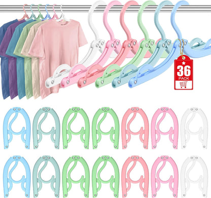 36 Pcs Travel Hangers Portable Foldable Travel Hanger Organizer, Plastic Cruise Ship Essentials Clothes Folding Hangers for Camping Flying RV Europe Vacation Essentials Suitcase, Pastel Multi