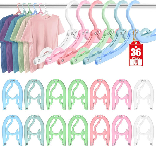 36 Pcs Travel Hangers Portable Foldable Travel Hanger Organizer, Plastic Cruise Ship Essentials Clothes Folding Hangers for Camping Flying RV Europe Vacation Essentials Suitcase, Pastel Multi