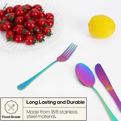 Travel Utensils with Case, Quatish Portable Silverware Set for Work, Stainless Steel Reusable Travel Cutlery Set, Fork and Spoon Set for Camping, Picnic, Gadgets, Lunch Box for Men, Rainbow