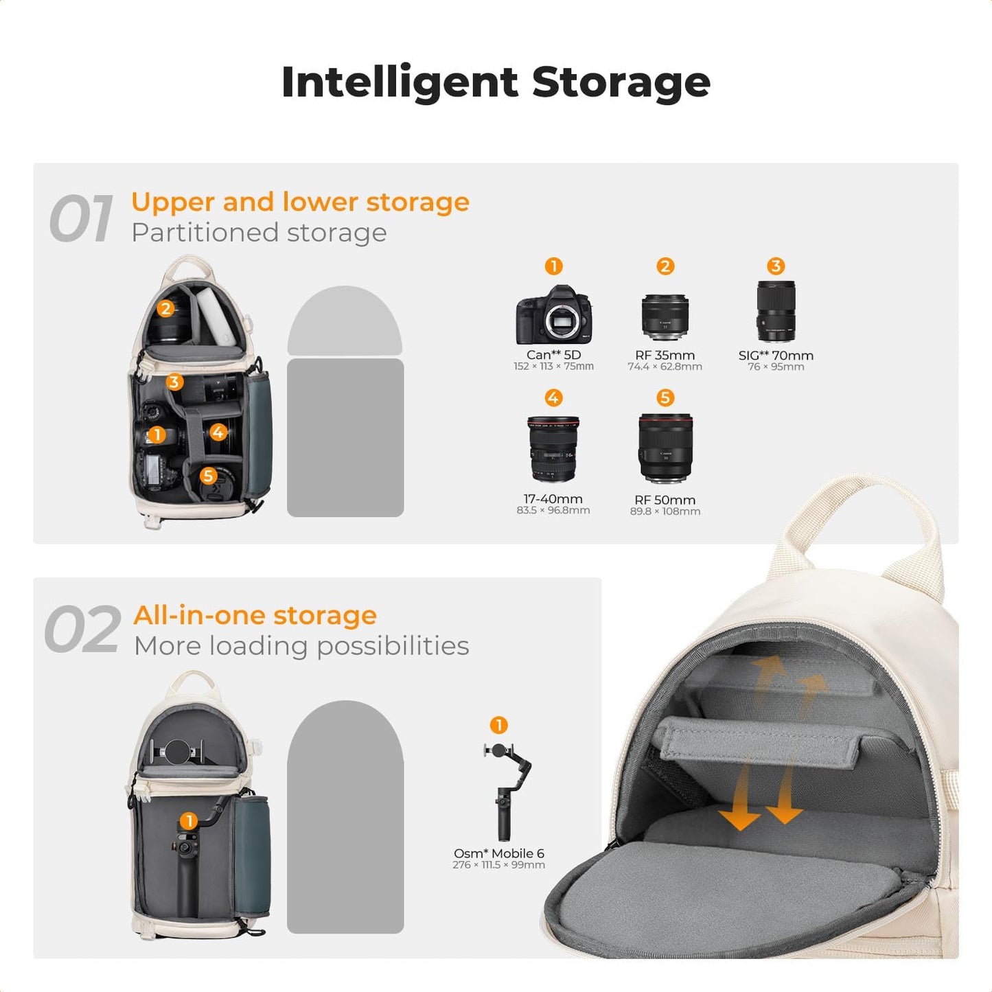 K&F Concept Camera Sling Bag Crossbody Bag Camera Shoulder Backpack DSLR/SLR/Mirrorless Photography Bags Compatible with Canon/Nikon/Sony/Fuji/Gopro/DJI