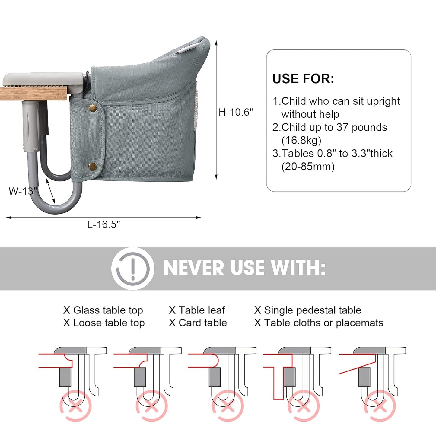 Hook On Chair, VEEYOO Clip On High Chair Folding Fast Table Chair with Storage Bag, Portable Baby Feeding Seat Attach to Table for Home and Travel