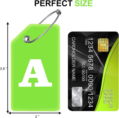 8 Pcs Luggage Tags for Suitcases, 26 Initial Letter Travel Luggage Baggage Identification Labels ID Tags Fully Bendable Tags with Stainless Steel Loop (Letter A, Green)