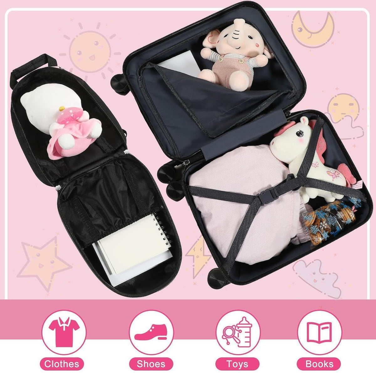 Weewooday Kids Luggage and Backpack 18" Suitcase with Spinner Wheel Hard Case Travel 13" Backpack Girl Suitcase Set for Kids Travel Supplies(Pink,Mermaid Style)