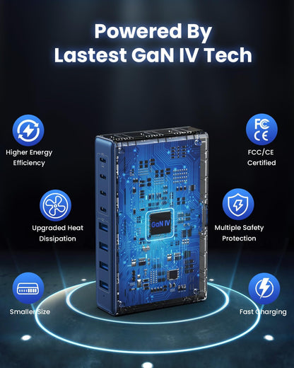 200W USB C Charger Block,GaN IV Charging Station 8 Ports,QC4.0 Fast Charging Station Hub+PD 65W USB C Laptop Charger Adapter Compatible with MacBook Air/Pro,DELL,iPhone 16/15,iPad,Steam Deck-Deep Blue