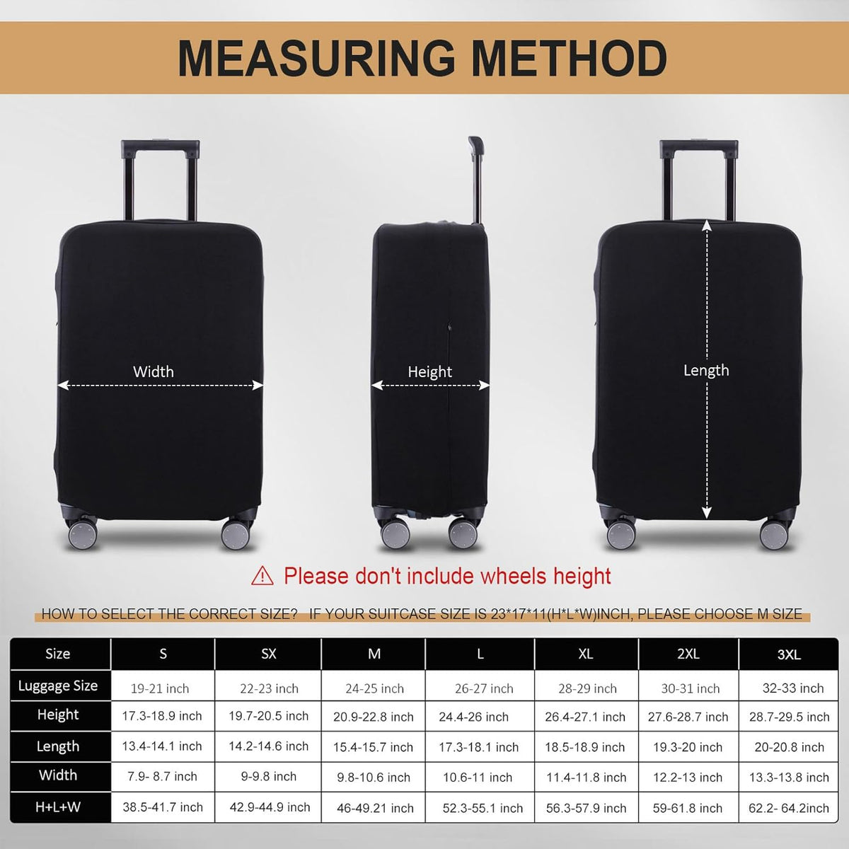 Travel Luggage Cover Suitcase Protector Scratch-Resistant Fit 19-31 Inch Suitcase, Not Included Suitcase (Black, S(19-21inch))