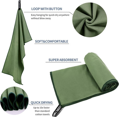 Microfiber Travel Towel, Soft Lightweight Quick Dry Towel, Super Absorbent Compact Travel & Sports & Beach Towels for Camping, Backpack, Gym, Swimming, Yoga, Hiking (L:24"×48" -ArmyGreen)