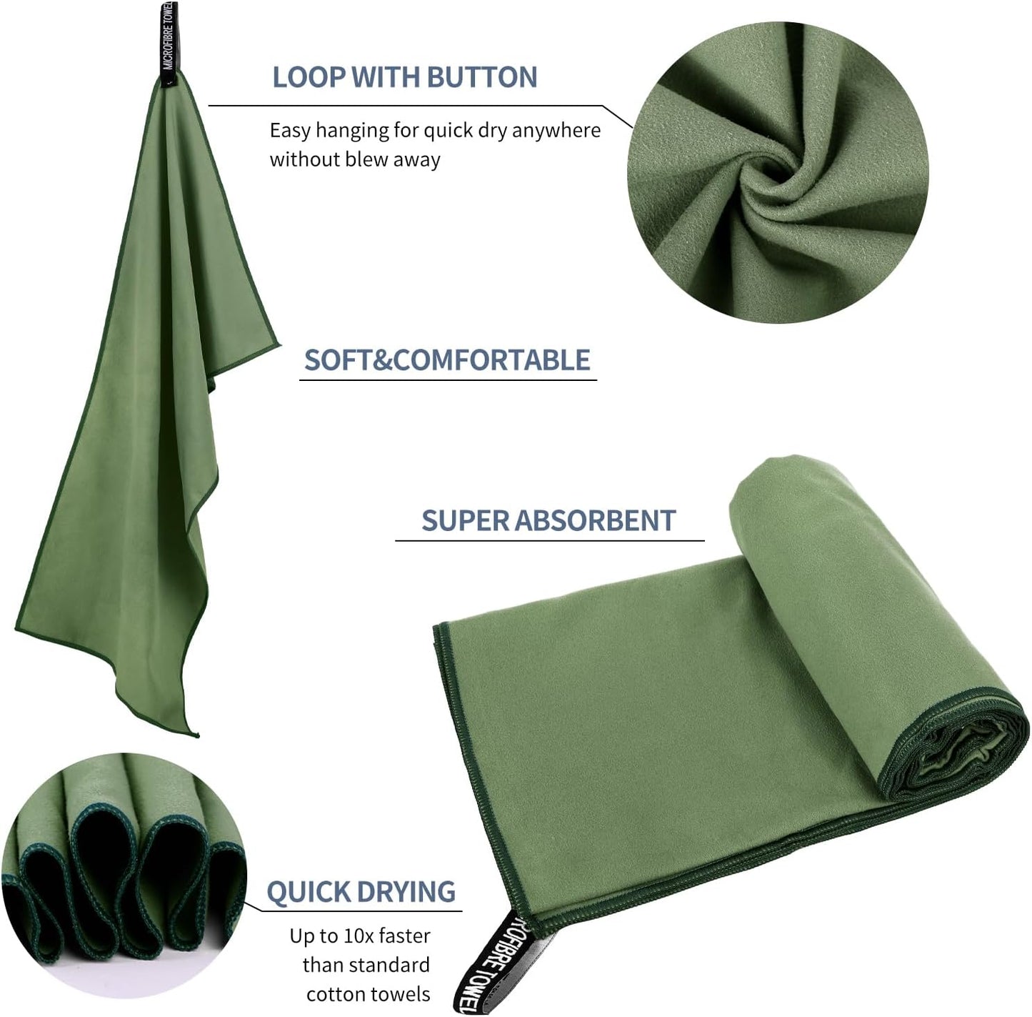 Microfiber Travel Towel, Soft Lightweight Quick Dry Towel, Super Absorbent Compact Travel & Sports & Beach Towels for Camping, Backpack, Gym, Swimming, Yoga, Hiking (L:24"×48" -Sage Green)