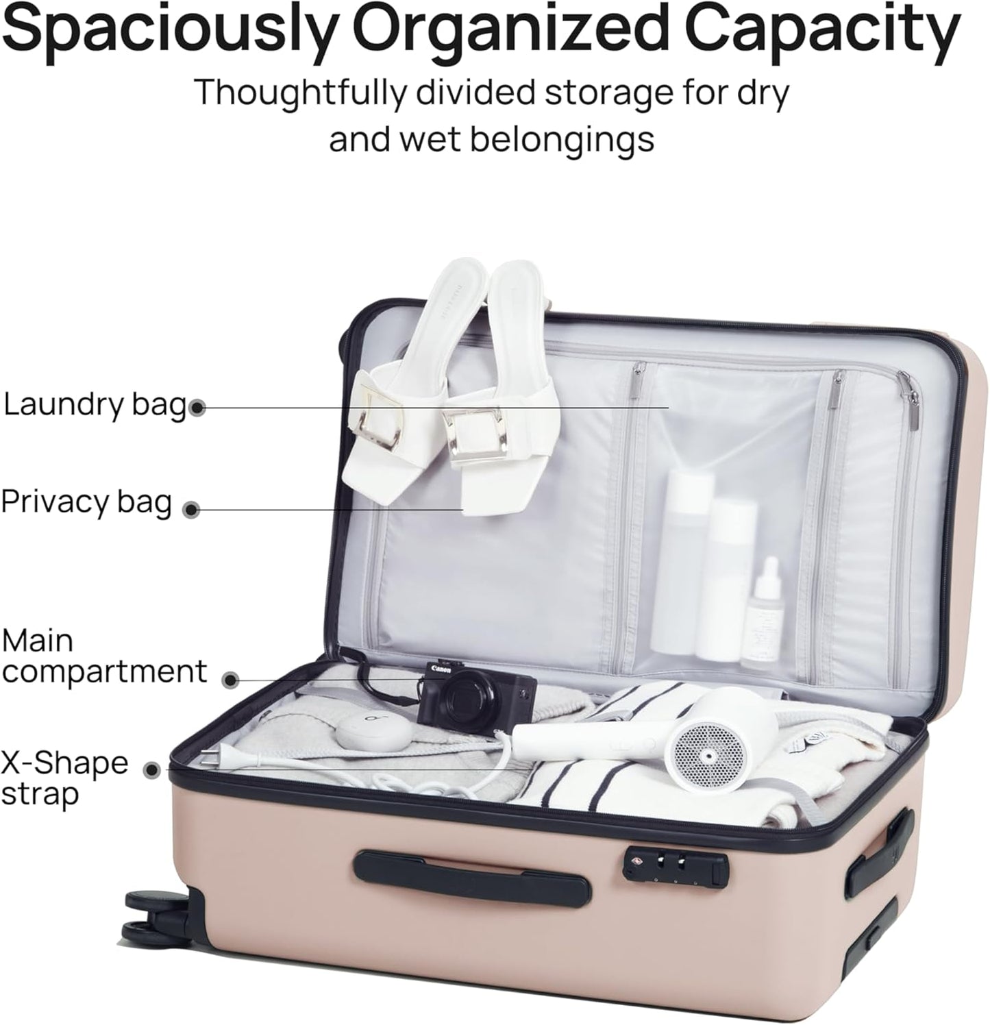 Carry On Suitcase, Checked Trunk Luggage with Double Spinner Wheels, Anti-Burst Zipper, Hard Case PC Suitcase Lightweight Travel Luggage, TSA Approved (09-Baby Pink (Danube), Checked 28-Inch)