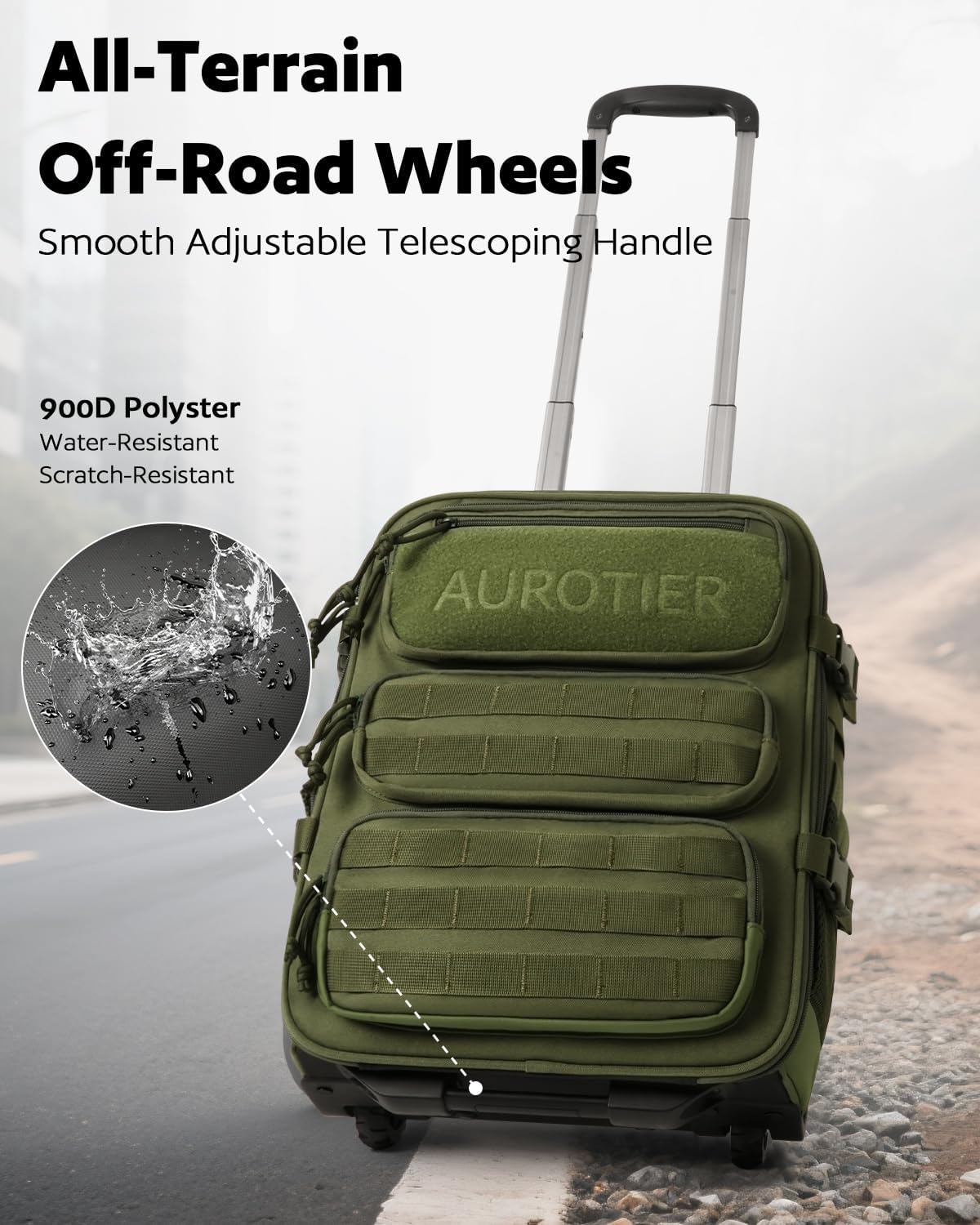 Rolling Tactical Laptop Backpack, Underseat Travel Backpack with Wheels, 17 Inch Wheeled Military Computer Backpack for Men and Women, Roller Overnight Molle Outdoor Hiking College Carry on Luggage