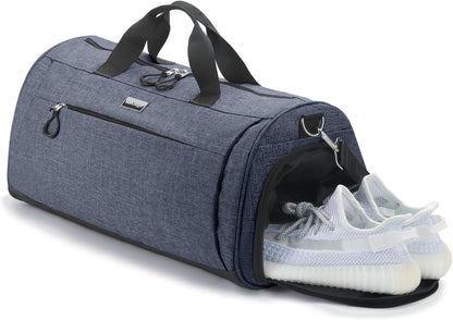 TOPDesign Gym Bag for Women & Men, Unisex Duffel Bag with Shoe Compartment & Wet Pocket for Travel Sports Gym (L Textured Blue)