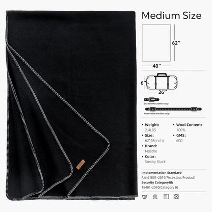 100% Wool Blanket, 48" x 62", Warm, Thick, Washable, Military Wool Blanket, Great for Camping, Outdoors, Sporting Events, Survival Kits