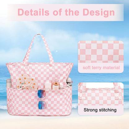 LEDAOU Large Beach Tote Bag Women Waterproof Sandproof Zipper Beach Tote Bag for Pool Gym Grocery Travel with Wet Pocket