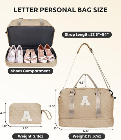 Gifts for Teen Girls 16-18, Birthday Gift-Initial Travel Bag with Shoe Compartment, Personalized Weekender Bag, Monogram Overnight Bag for Women, Letter Travel Bag with Makeup Bag (Letter Z)