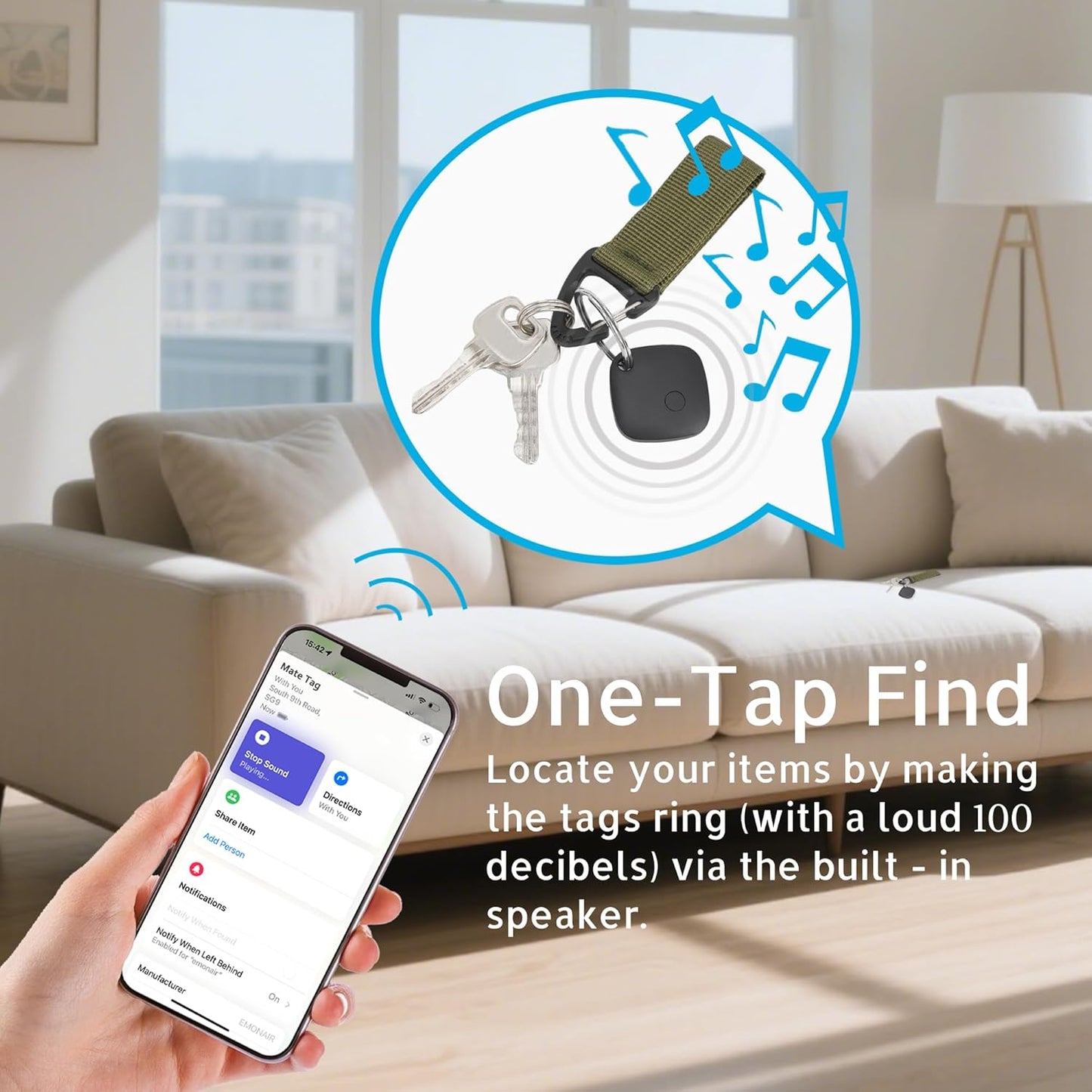 Air Tracker Tags-2 Pack, Bluetooth Tracker Works with Apple Find My APP (iOS Only, Not for Android), Keys Finder, Item Locator for Keys, Luggage, Backpack, Bags, Wallet, Replaceable Battery