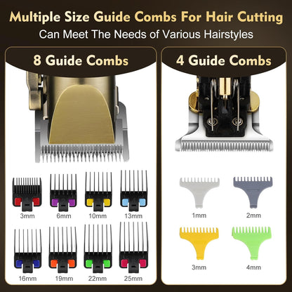 Professional Hair Clippers for Men,Hair Clippers+T-Blade Trimmer+Electric Shaver+Nose Hair Trimmer Set,4 in 1 Cordless Barber Hair Cutting Kit LCD Display Gifts (Gold)