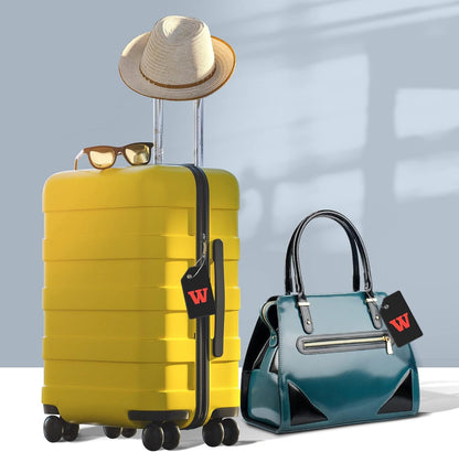 8 Pcs Luggage Tags for Suitcases, 26 Initial Letter Travel Luggage Baggage Identification Labels ID Tags Fully Bendable Tags with Stainless Steel Loop (Letter W, Black)