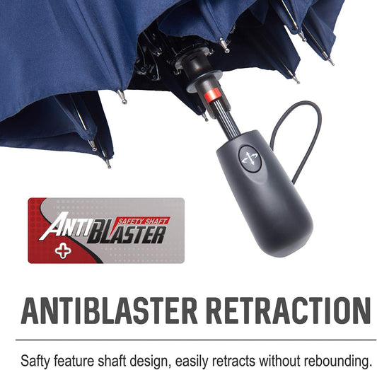 Large Umbrella Windproof 54 Inch Folds Into Portable Travel Size - Big Enough To Comfortably Fit In 2 Adults - Auto Open Close and Patented Vortex System For Superior Safety And Durability (Navy Blue)