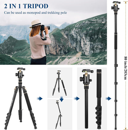 77" Aluminum Camera Tripods & Monopods, Victiv Compact Travel Tripod for Camera DSLR, Spotting Scope,Telescope, Binoculars, Porfessional Heavy Duty Camera Tripod Stand for Photography Video Recording