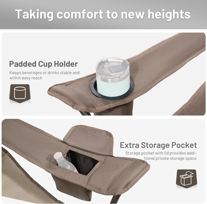 TIMBER RIDGE Oversized Folding Camping Chair for Adults, Support 550 LBS Heavy Duty with Cup Holder Side Pocket for Camp, Lawn, Picnic, Tan, 2 Pack