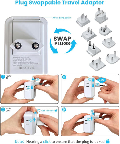VINTAR Universal Travel Adapter Kit, International Power Adapter with 4 AC and 3 USB Ports(2 USB C), Type A,B,C,D,E/F,G,I,M Detachable Attachments, Travel Adapter Worldwide for India/Africa/Europe/UK