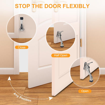 3 Packs Heavy Duty Kickdown Door Stopper, One Touch Adjustable Kickdown Door Stop for Heavy Doors, 4 in Metal Door Kickstand with Rubber Tip & Wall Protectors for Wide Doors