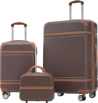Merax Luggage Set 2 Piece Suitcase Set with Cosmetic Case Expandable Spinner Wheels Vintage Luggage Sets(Brown,20"+28")