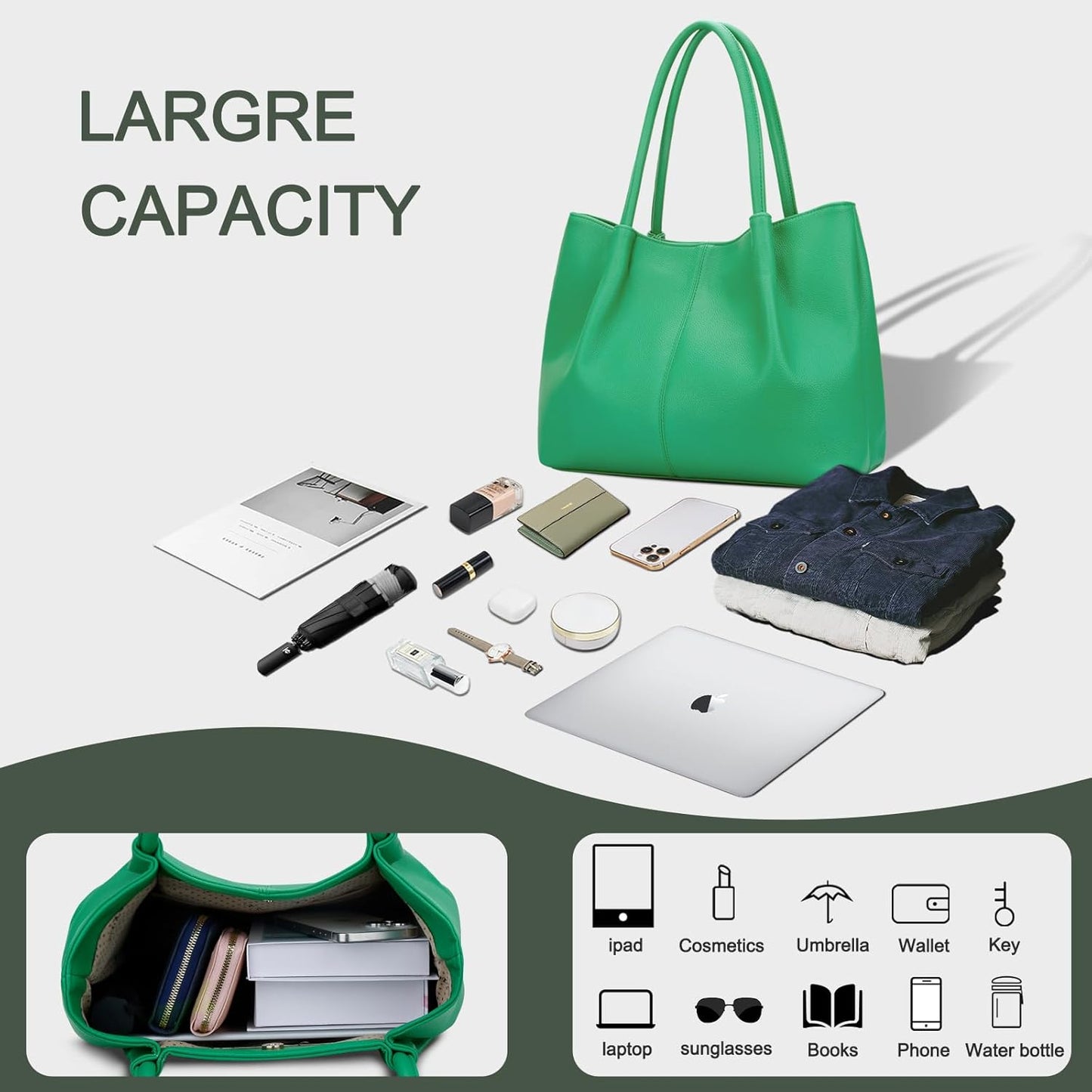 KKXIU Tote Bag for Women Vegan Leather Shoulder Purse Large Capacity Travel Bag