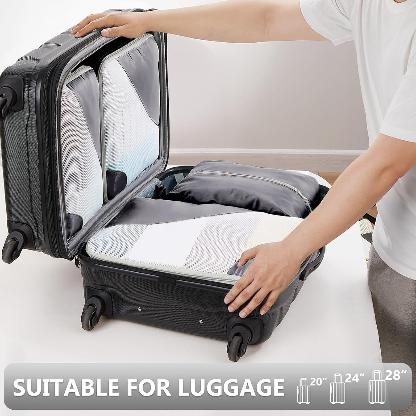 8 Set Packing Cubes for Travel, Gifts for Men,Anti-Tearing Suitcase Organizer for Luggage with Shoe & Hanging Toiletry Bag, OlarHike Vacation Accessories for Cruise, Travel Essentials for Men, Grey